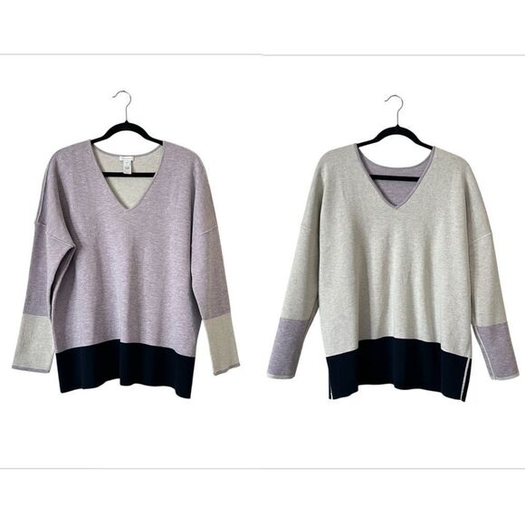 J. Jill Reversible V-Neck Colorblock Sweater Large Petite - Picture 1 of 10